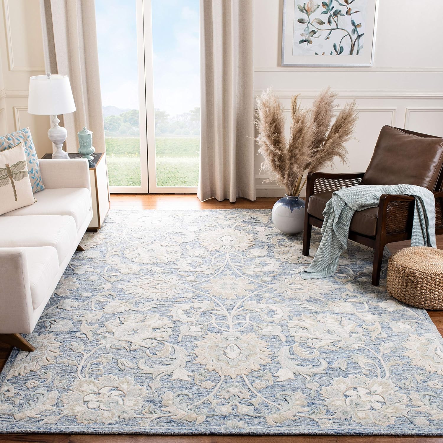 Handmade Premium Wool Rug (9x12) | Blue & Beige Color Scheme | Suitable for: Living Room, Bedroom