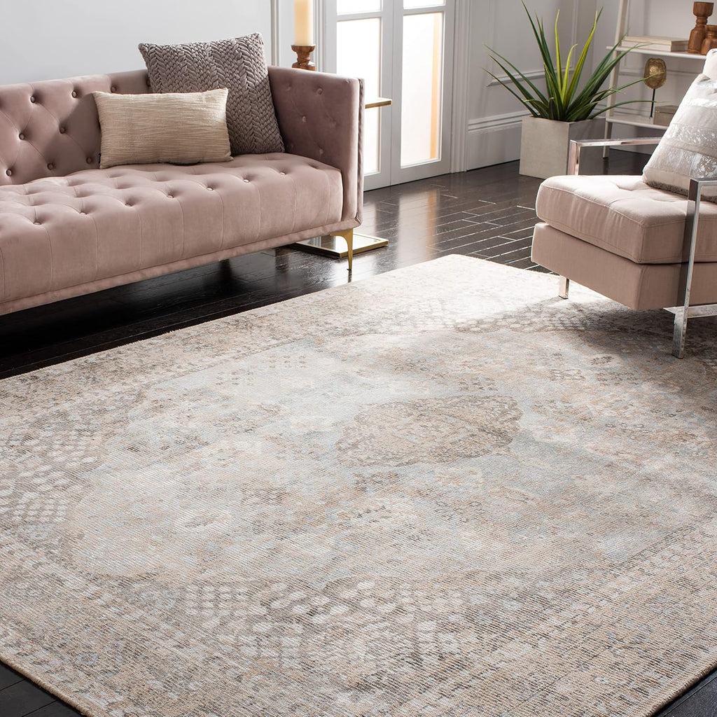 Handmade Distressed Wool-Blend Rug (9x12) | "Vintage Restoration" Series | Beige & Sand Tones | Suitable for High-Traffic Areas