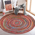 4-Foot Round Hand-woven Jute Rug — Colorful Bohemian-style rug; suitable for a variety of settings including living rooms, bedrooms, dining rooms, classrooms, hallways, kitchens, and offices