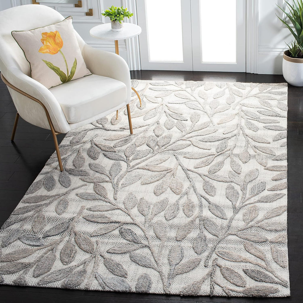 Handmade Botanical Pattern Wool Rug 4' x 6' | Beige | Ideal for: Living Room, Bedroom